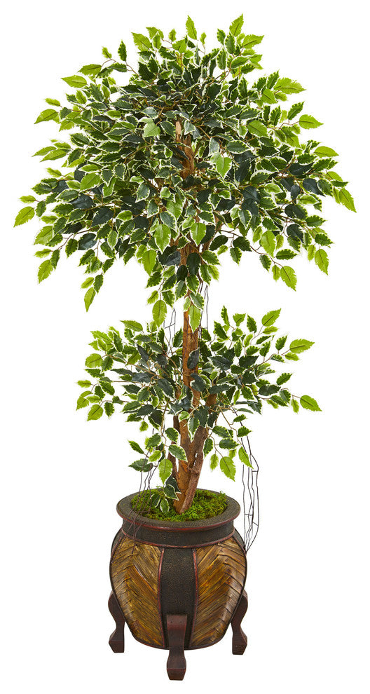 59" Variegated Ficus Artificial Tree in Decorative Planter