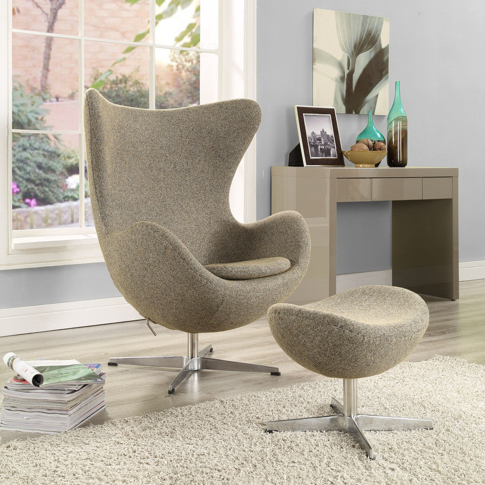 Modern Contemporary Living Room Lounge Chair and Ottoman Set Oatmeal