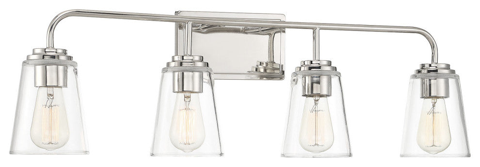 4-Light Bathroom Vanity Light, Matte Black, Polished Nickel