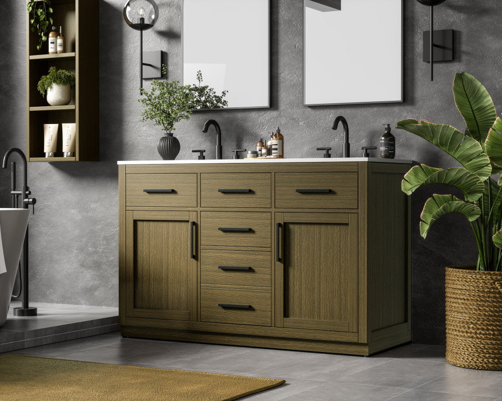 Home Living 54" Double Bathroom Vanity, Chestnut Brown