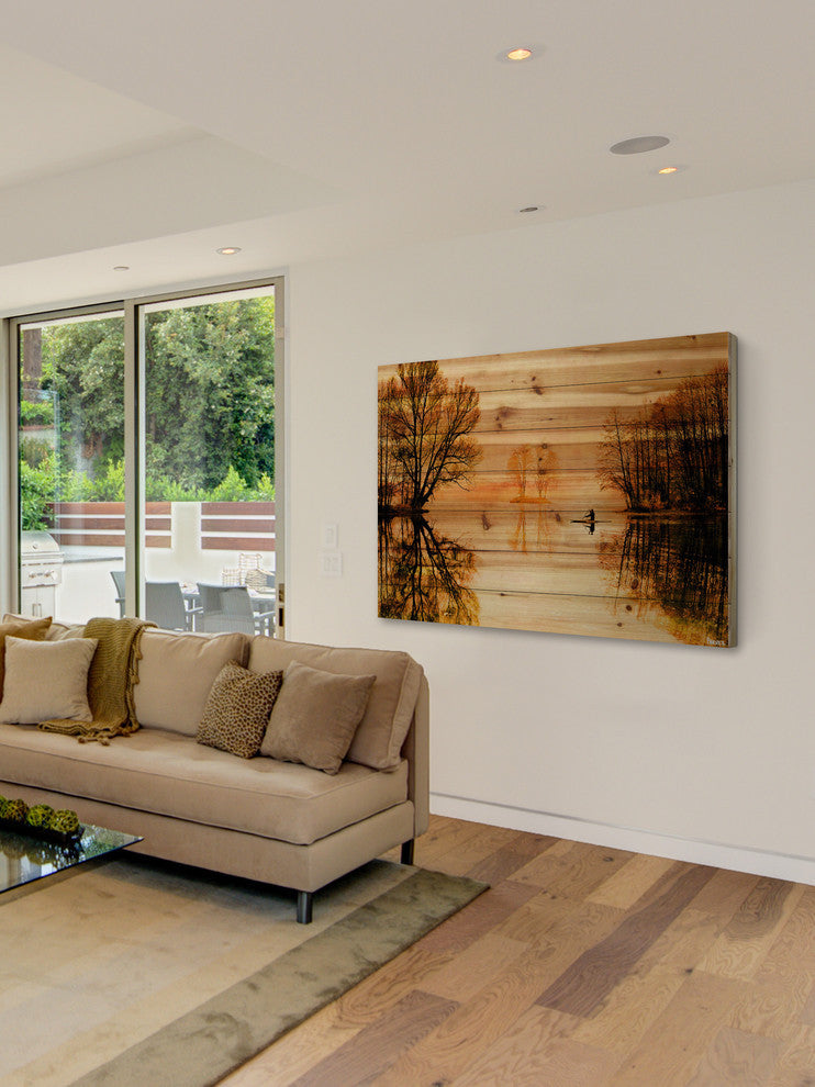 "Glass Lake" Print on Natural Pine Wood, 60"x40"