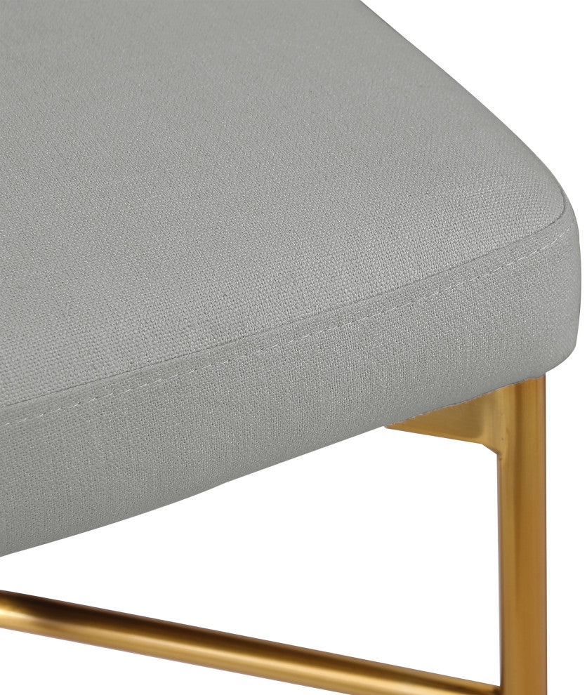 Rivage Durable Linen Textured Fabric Stool (Set of 2), Grey, Brushed Gold