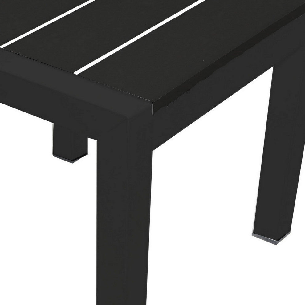 Benzara BM287823 Josh 18" Side End Table, Planks, Jet Black Aluminum Frame