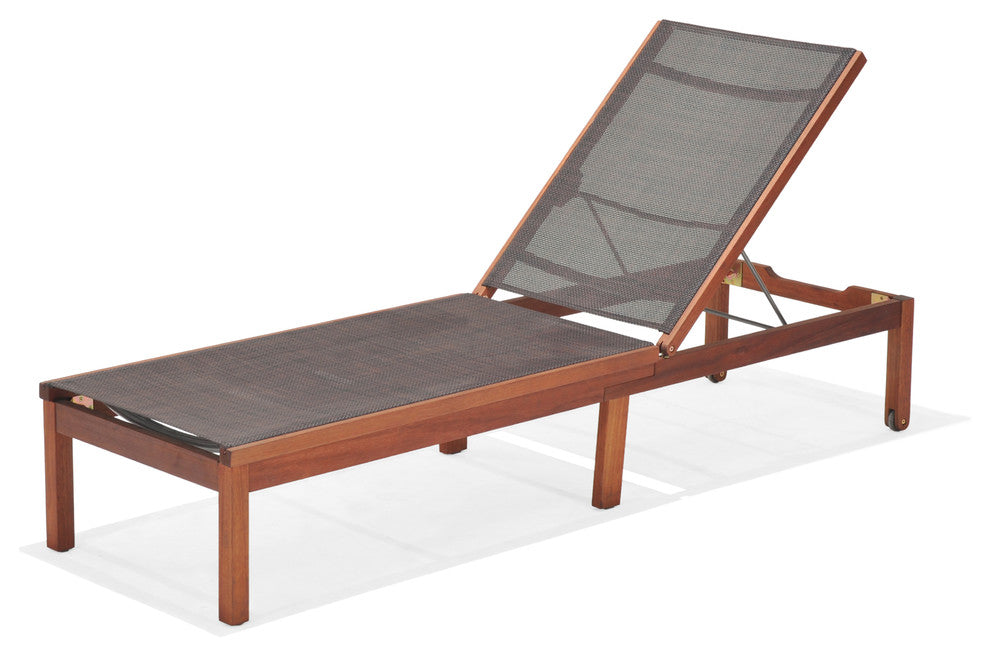 Amazonia 1-Piece Sling Chaise Patio Lounger | Eucalyptus Wood, Brown