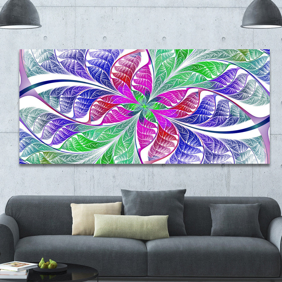 Flower like Fractal Stained Glass, Oversized Abstract Canvas Art Print, 60x28