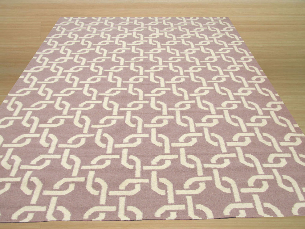 Handwoven Wool Purple Transitional Geometric Links Dhurrie Rug, 7'9 X 9'9