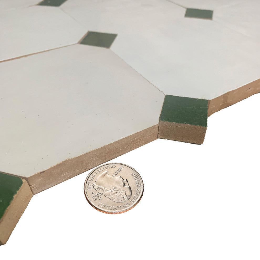 Contemporary Zellige Tile, White With Green, 8-Panels 12x12"