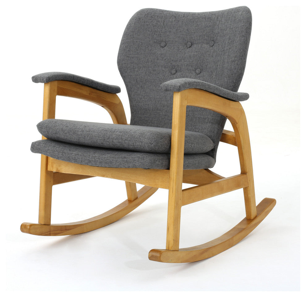 GDF Studio Bethany Mid Century Fabric Rocking Chair, Gray