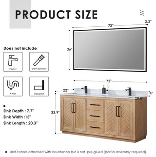 Anais Vanity Grain White Engineered Stone Countertop, Light Brown, 72", With Mirror