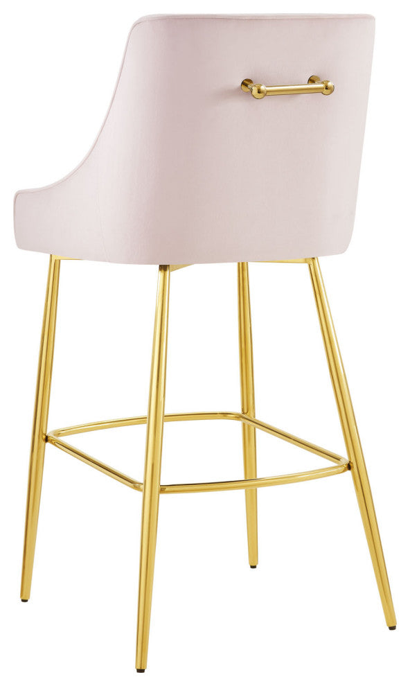 Bar Stool Chair Barstool, Set of 2, Pink, Velvet, Modern, Mid Century Lounge