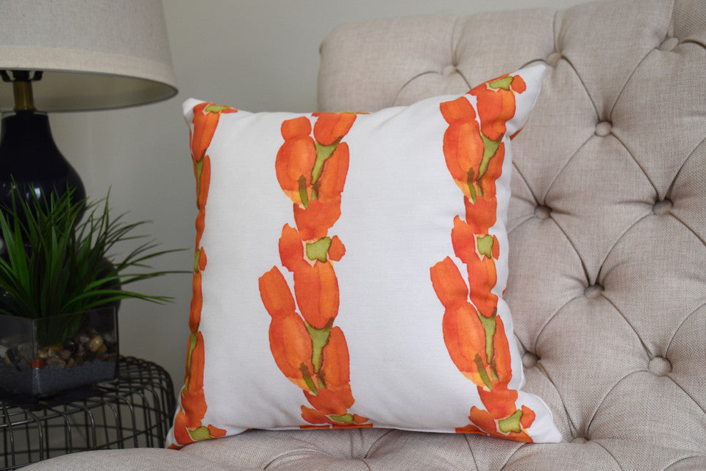 Sunset Tulip Stripe Decorative Floral Throw Pillow, Orange, 20"