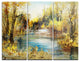 "Lake in Forest Oil Painting" Painting Metal Wall Art, 3 Panels, 36"x28"