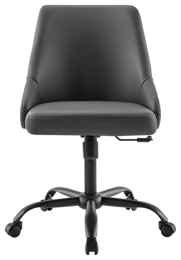 Computer Work Desk Swivel Chair, Faux Vegan Leather, Black Gray, Home Office