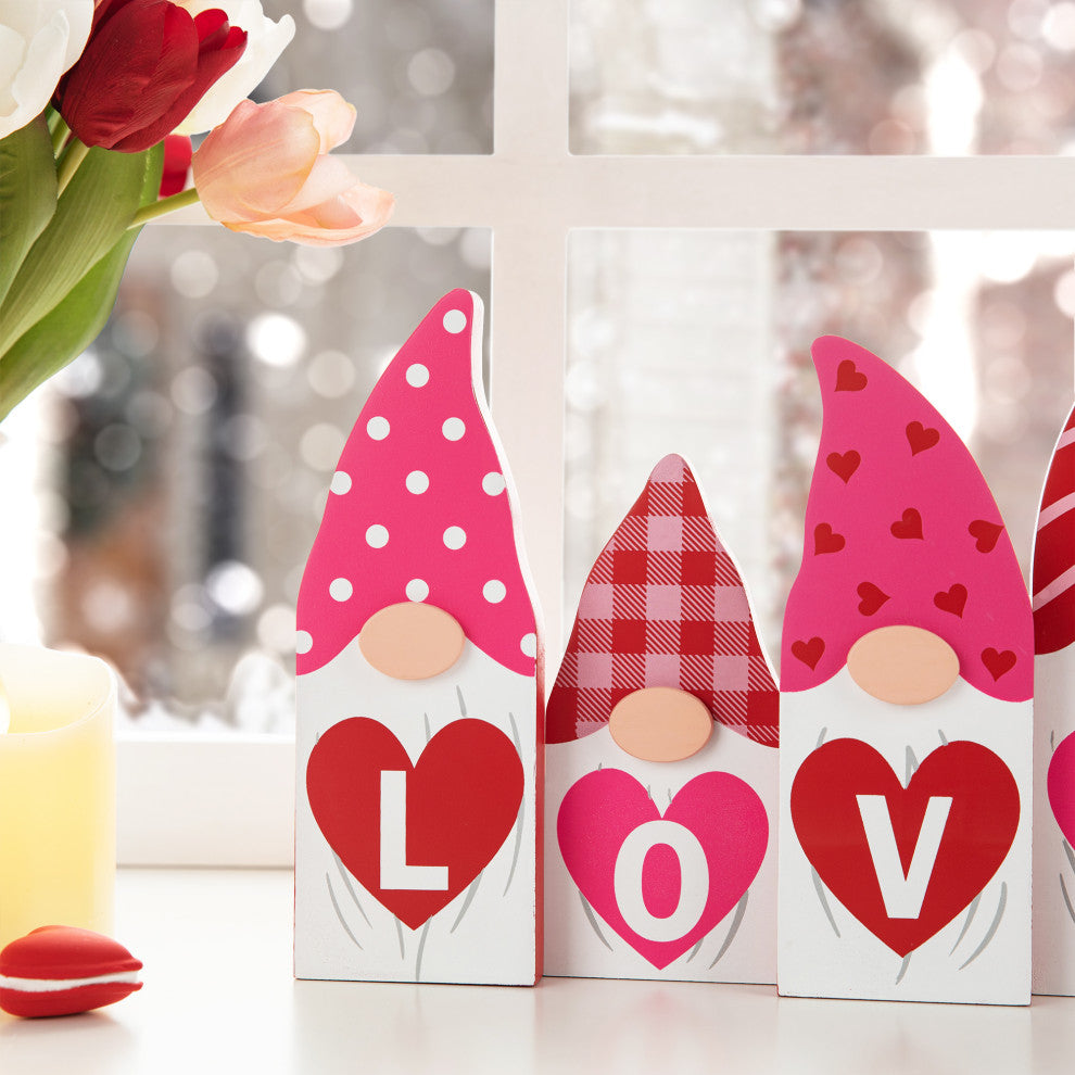 11"L Valentine's  Love Wooden Gnome Table Decor