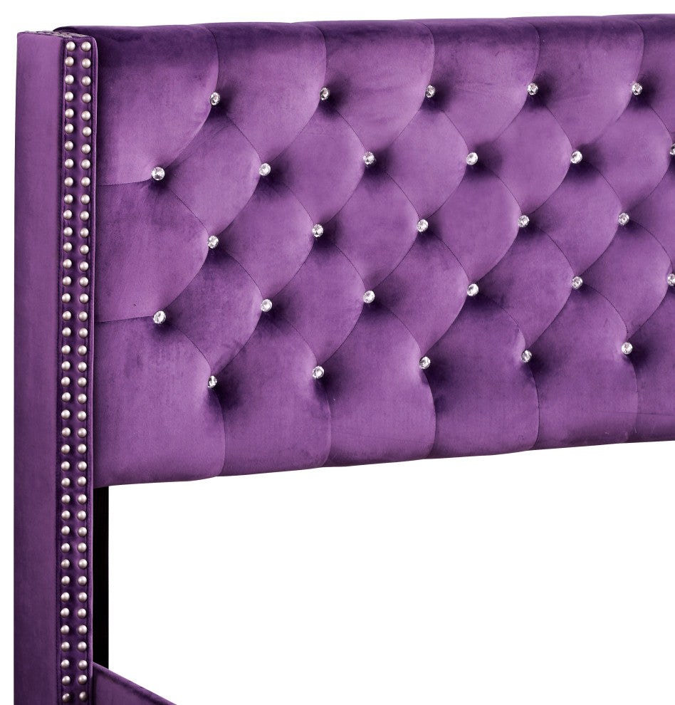 Chester Upholstered Velvet Bed, Purple, King