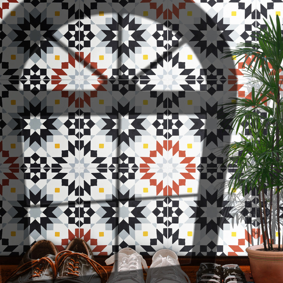 Semara Handmade Cement Tile, Black/Gray/Red/Yellow, Sample