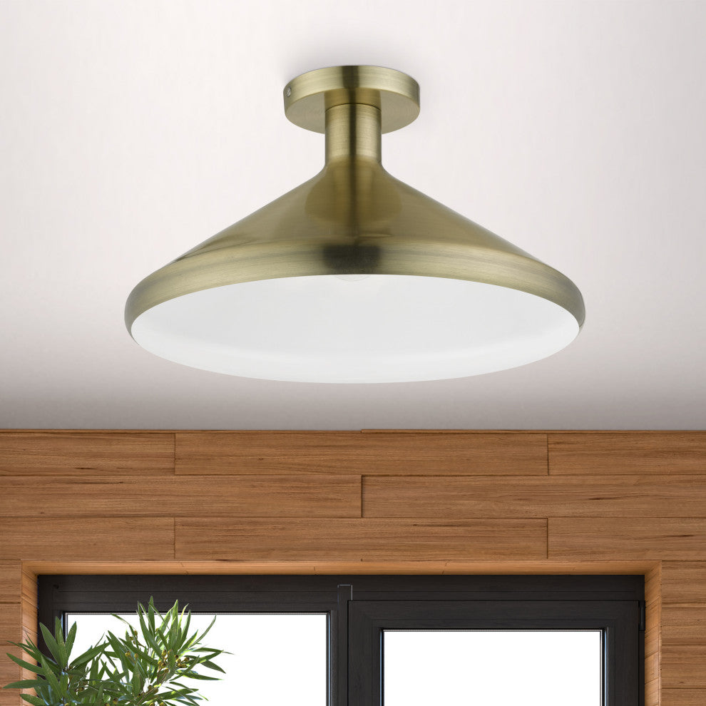 Livex Lighting 1 Light Antique Brass Semi-Flush Mount