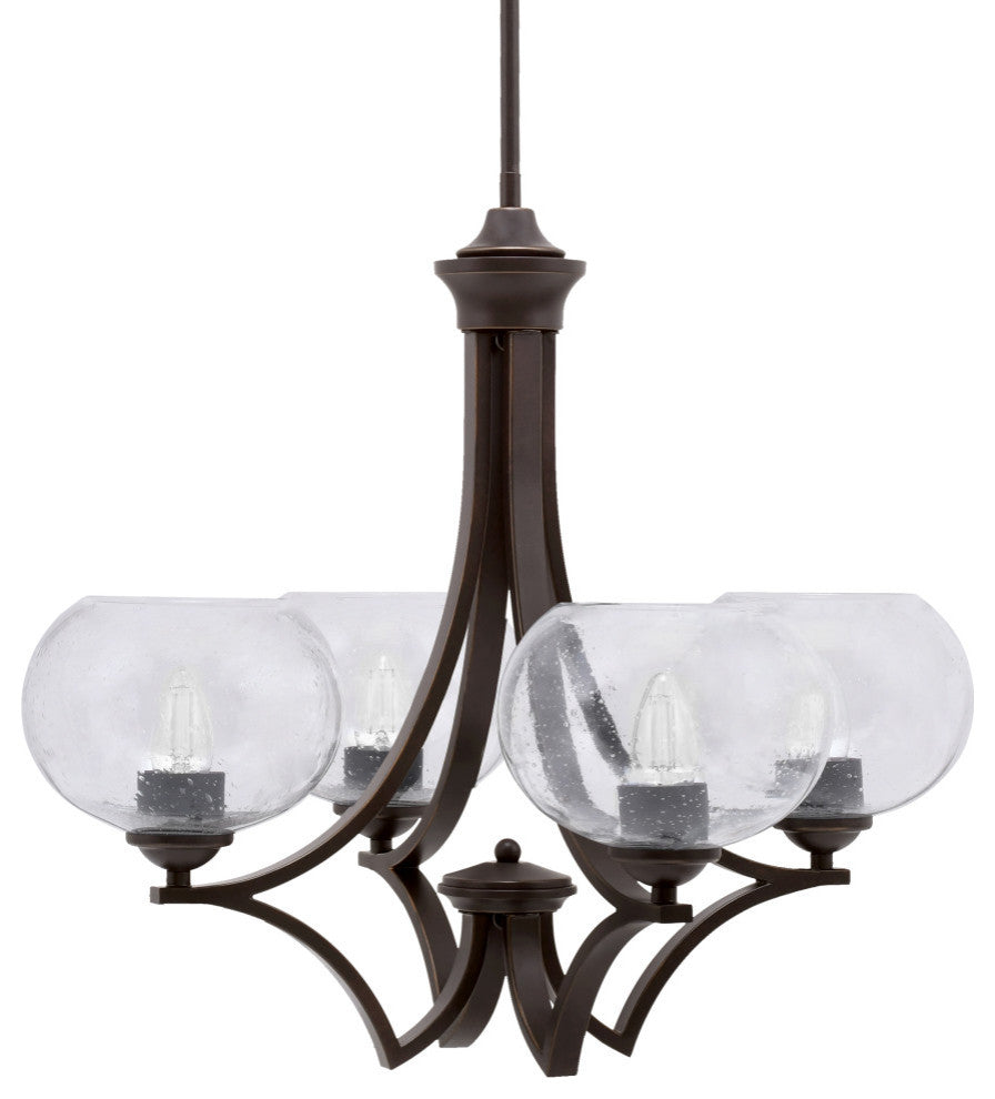 Zilo Uplight, 4 Light, Chandelier, Dark Granite Finish, 7" Clear Bubble Glass