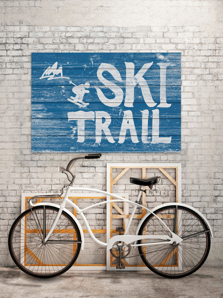 "Ski Trail" Painting Print on White Wood, 18"x12"