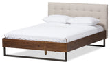 Mitchell Walnut Wood Beige Fabric Dark Bronze Metal Full Platform Bed