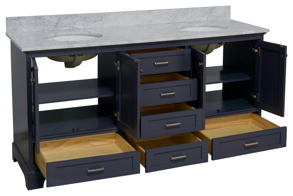 Harper 72" Double Bathroom Vanity, Marine Gray, Carrara Marble