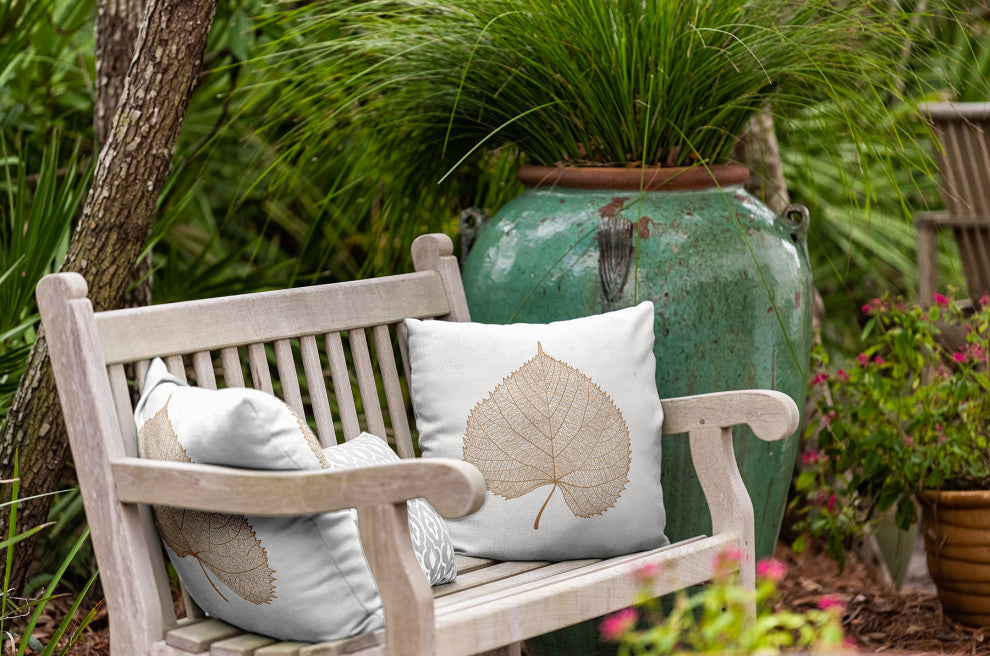 Leaf Study Indoor/Outdoor Throw Pillow, Caramel, 20"x20"