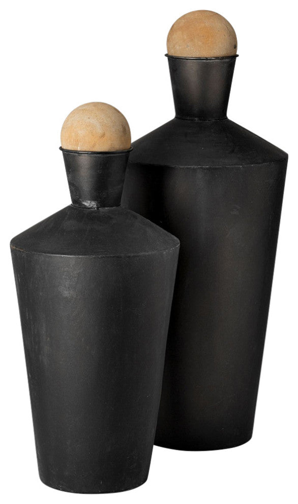 Asher Black Metal With Wood Urns, 2-Piece Set