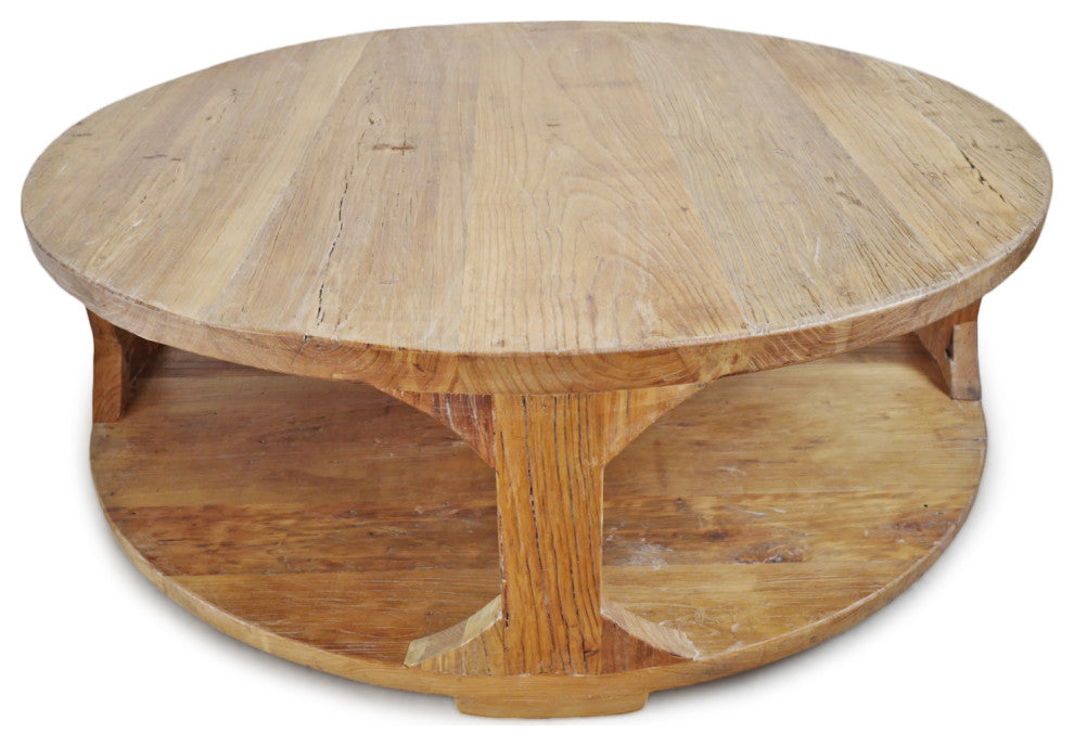 Salvaged Natural Elm Round Coffee Table