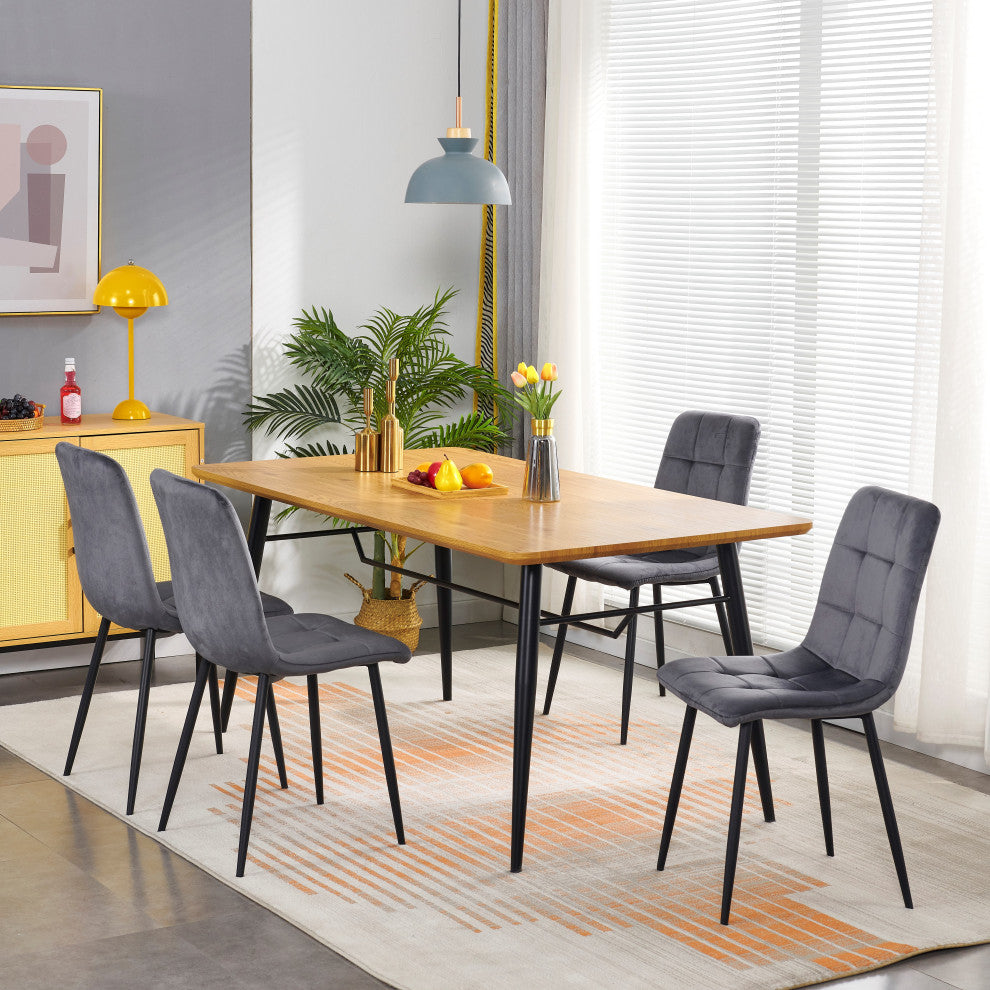 15 in.W Indoor Dining Velvet 4-Chair with Cushions and Metal Legs, Grey