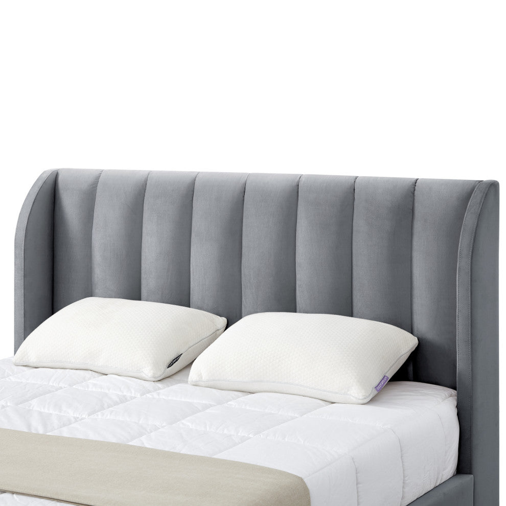 Loft Lyfe Eliyahu Bed Upholstered, Gray Velvet Queen