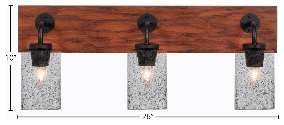 Oxbridge 3-Light Bath Bar, Matte Black & Painted Wood-look Metal/Smoke Bubble