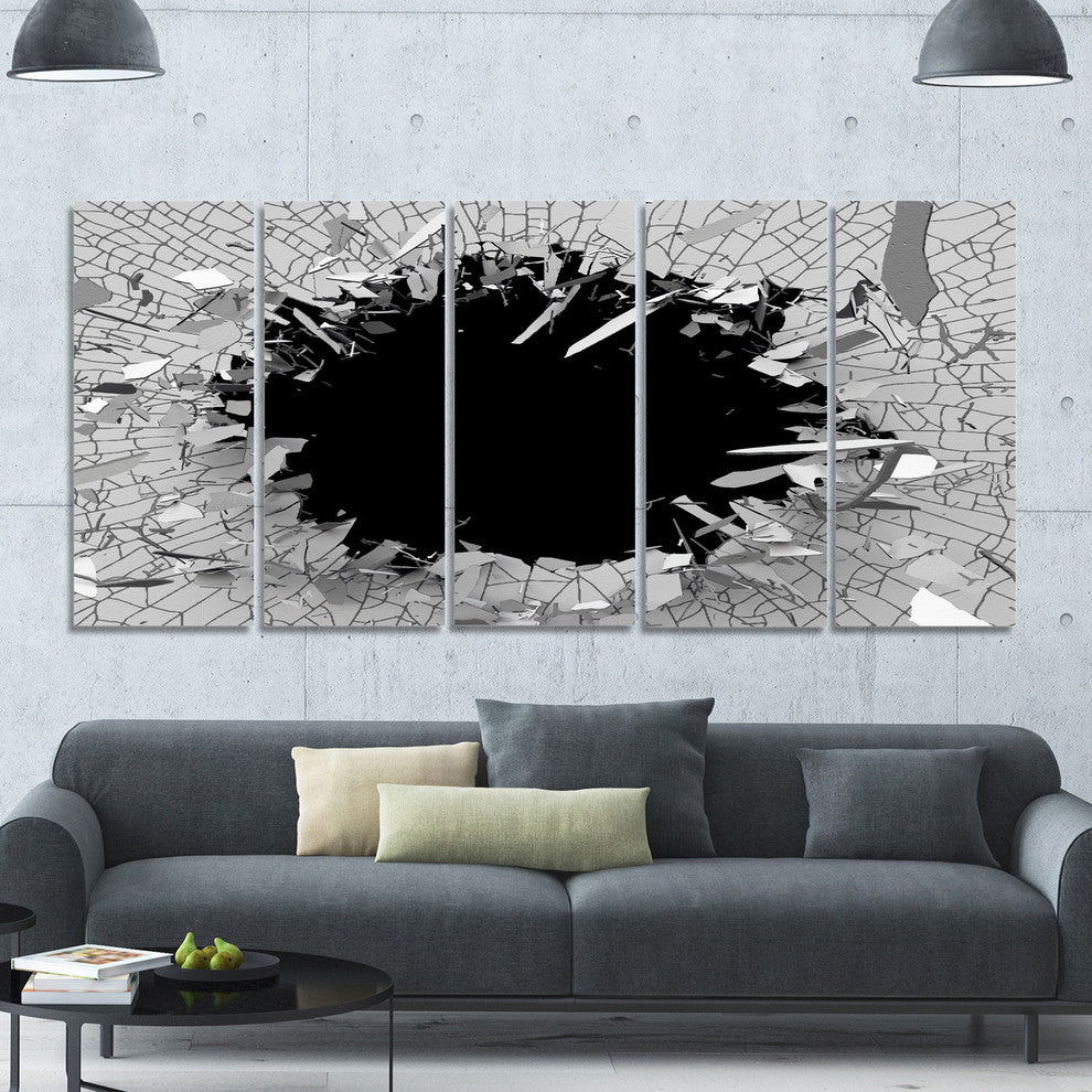Abstract Broken Wall 3D Design, Abstract Canvas Wall Art, 60"x28", 5 Panels