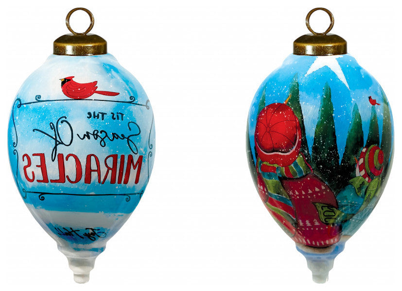 Season of Miracles Wordings Snowman Hand Painted Mouth Blown Glass Ornament