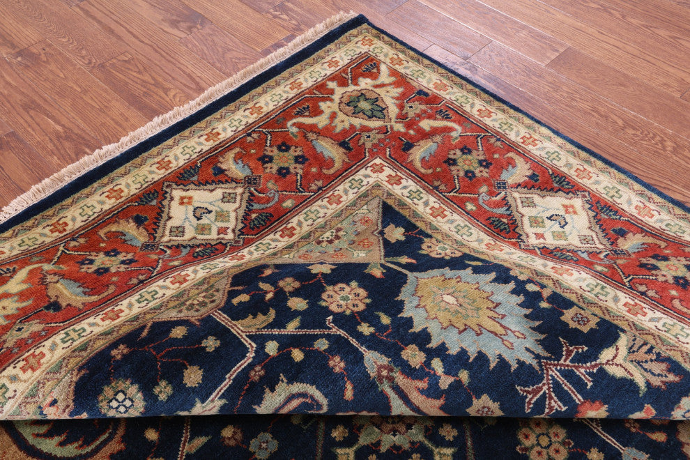 9' Square Heriz Serapi Hand Knotted Wool Rug - Q16014
