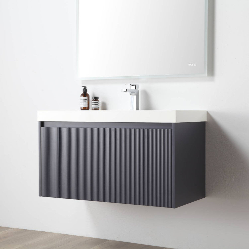 Floating Bathroom Vanity with Sink, Wall Mounted Vanity, Blue, 36" With Sink, Side Cabinet
