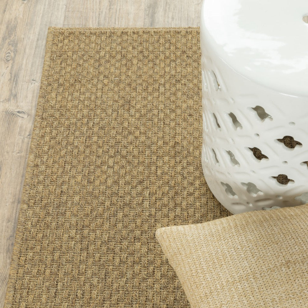 8"x11" Solid Tan Indoor Outdoor Area Rug