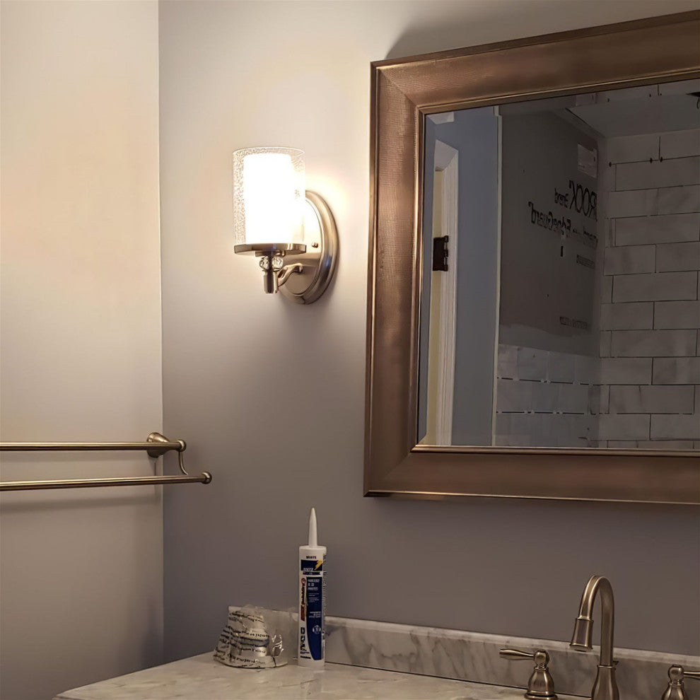 Kira Home Victoria 10" Wall Sconce, Frosted Glass Inner Shade, Seeded Glass