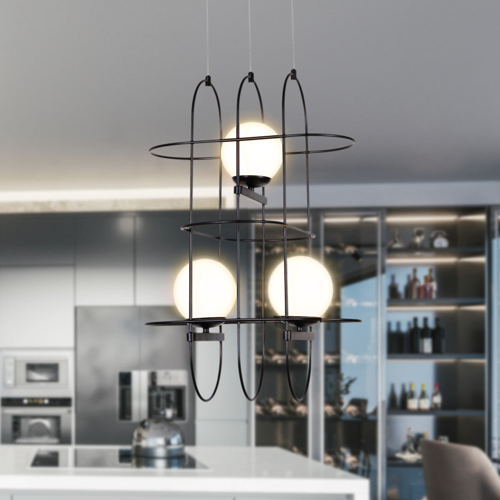 Lyra 16" ETL Certified Integrated LED Wire Frame Chandelier Fixture, Black