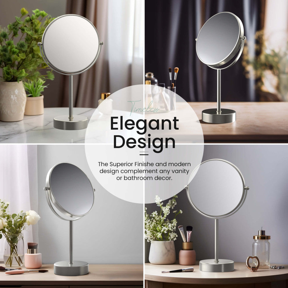 Circular Free Standing Magnifying Make Up Mirror, Brushed Nickel