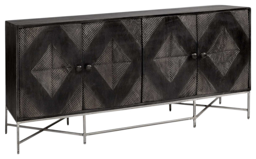 72" Black Solid Wood Sideboard with Four Doors
