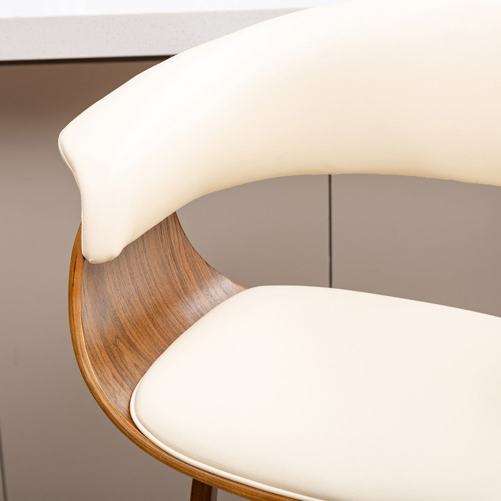 Bentwood Swivel Bar Chair, PU Leather, Set of 2, Cream