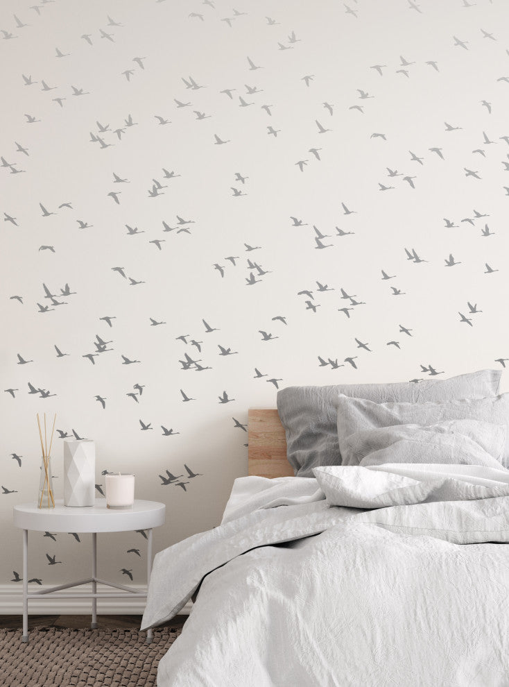 Soaring Birds Peel and Stick Vinyl Mural, Grey, 24"w X 96"h, 6 Panel Set