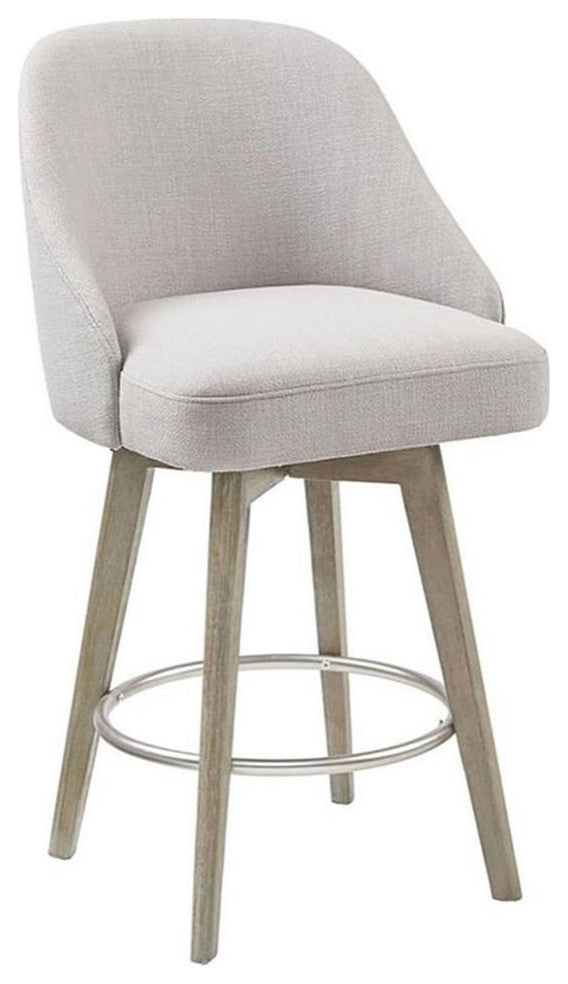 Maklaine 25.75" Transitional Fabric and Solid Wood Counter Stool in Gray