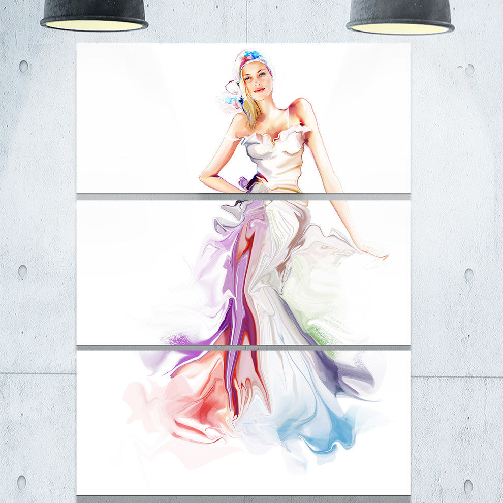 "Beautiful Fashion Girl" Glossy Metal Wall Art, 3 Panels, 28"x36"
