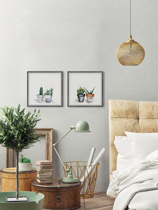Decorated Cactus Pots Diptych, Set of 2, 32x32 Panels