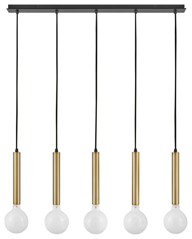 Lark Bobbie 36" Five-Light Linear Chandelier, Lacquered Brass + Black
