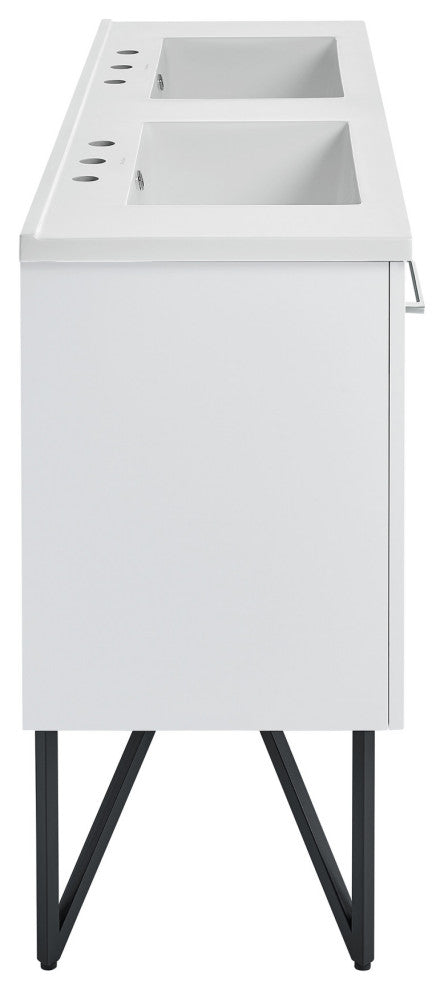 Annecy 60" White, Double Basin Bathroom Vanity With White, 3-Hole Sink Top