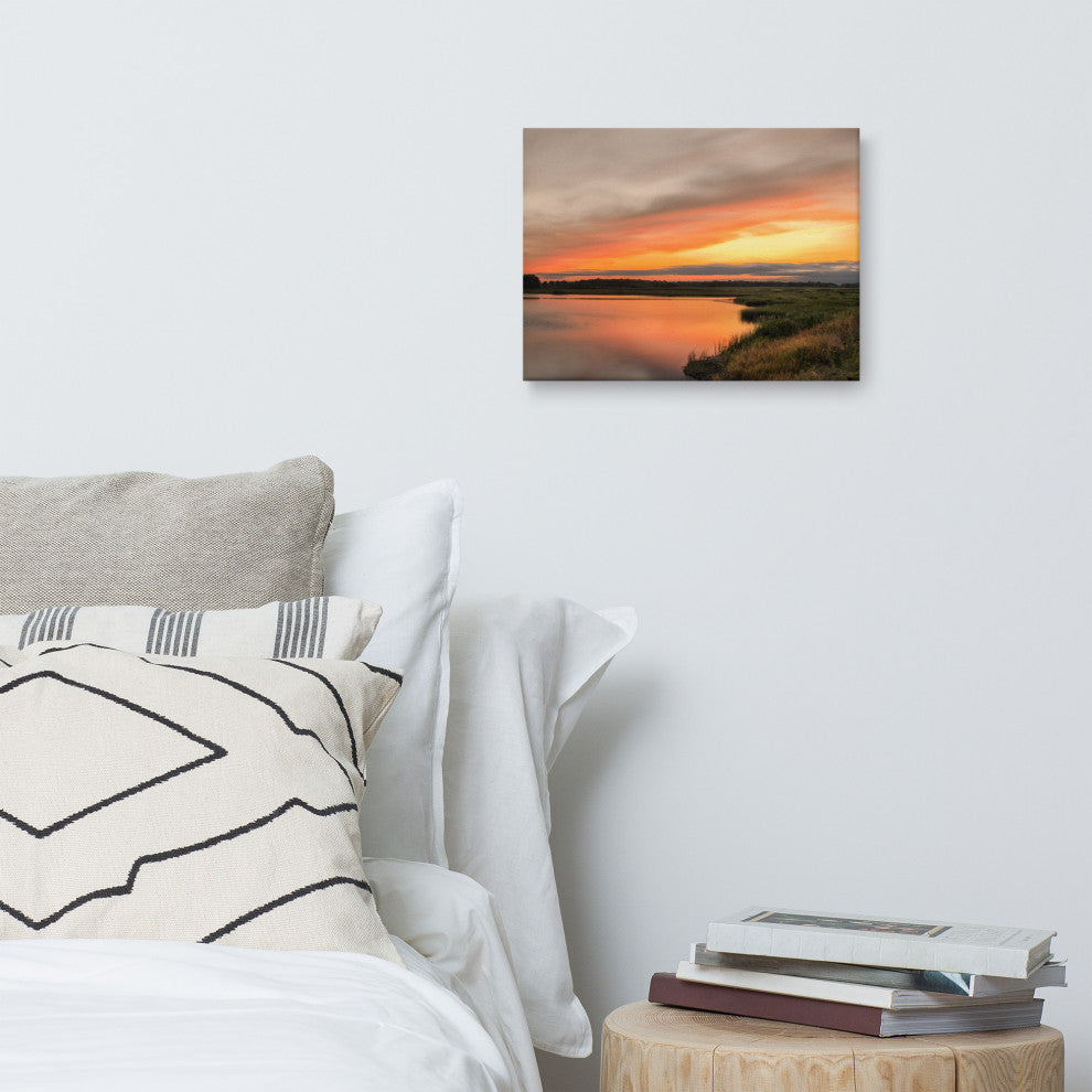 Farmhouse Style Wall Art: Sunset Woodland Marsh  Canvas, 12" X 16"