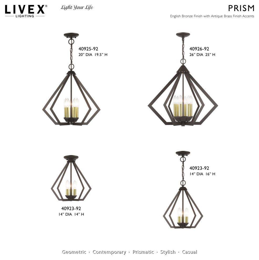 Prism 6-Light English Bronze Chandelier, Antique Brass Accents