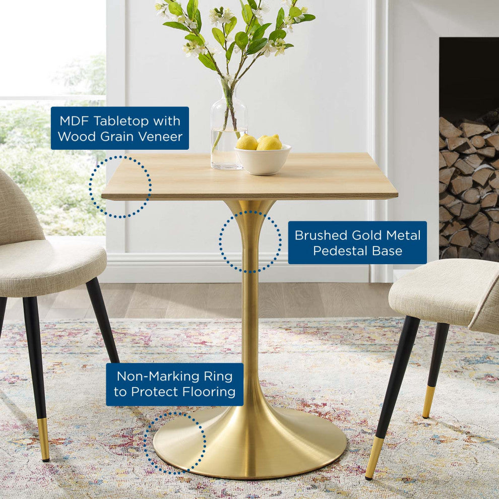 Dining Table, Square, Wood, Gold Brown Natural, Modern, Cafe Bistro Restaurant